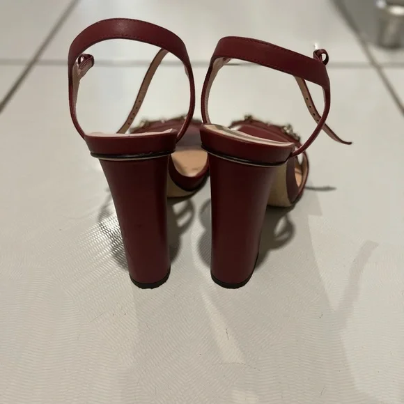 Gucci Shoes Gucci Horsebit Red Leather Ankle Strap Block High Heel Sandals - Picture 3 of 6